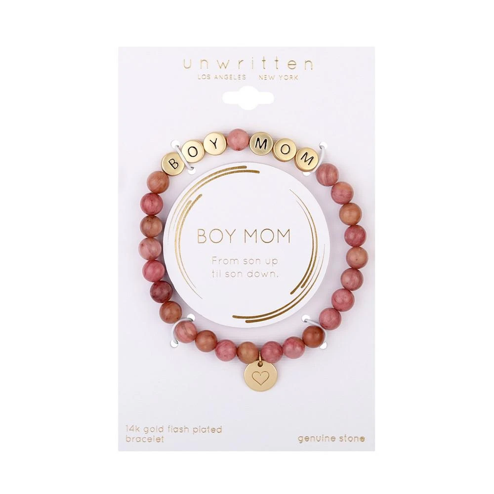 商品Unwritten|14K Gold Flash-Plated Rhodochrosite Boy Mom Heart Charm Stretch Bracelet,价格¥189,第2张图片详细描述