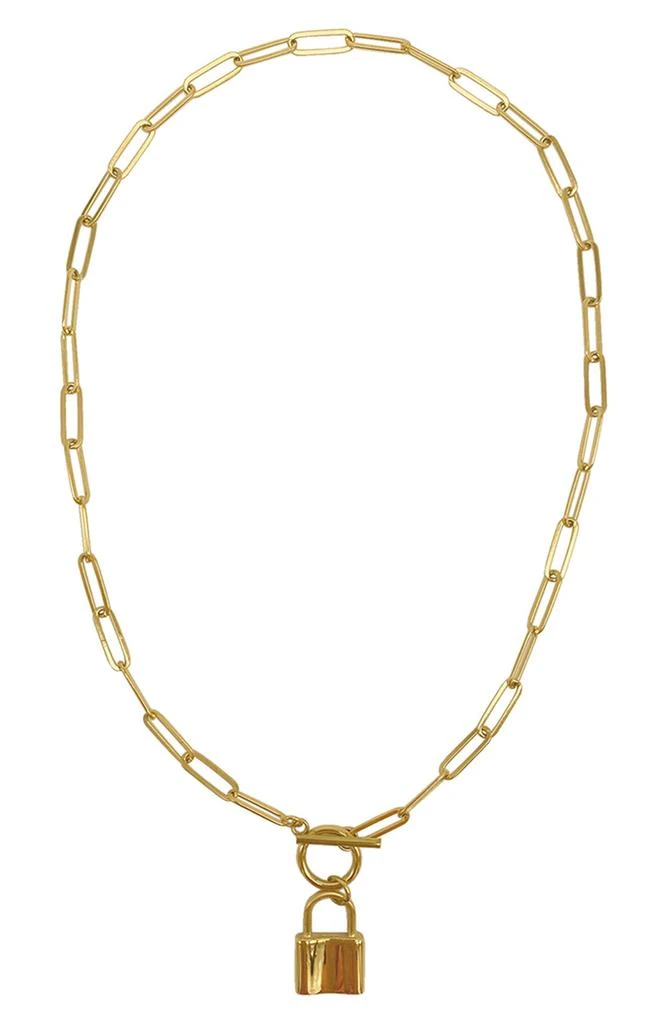 商品ADORNIA|14K Gold Plated Water Resistant Paper Clip Chain Lock Toggle Necklace,价格¥210,第3张图片详细描述