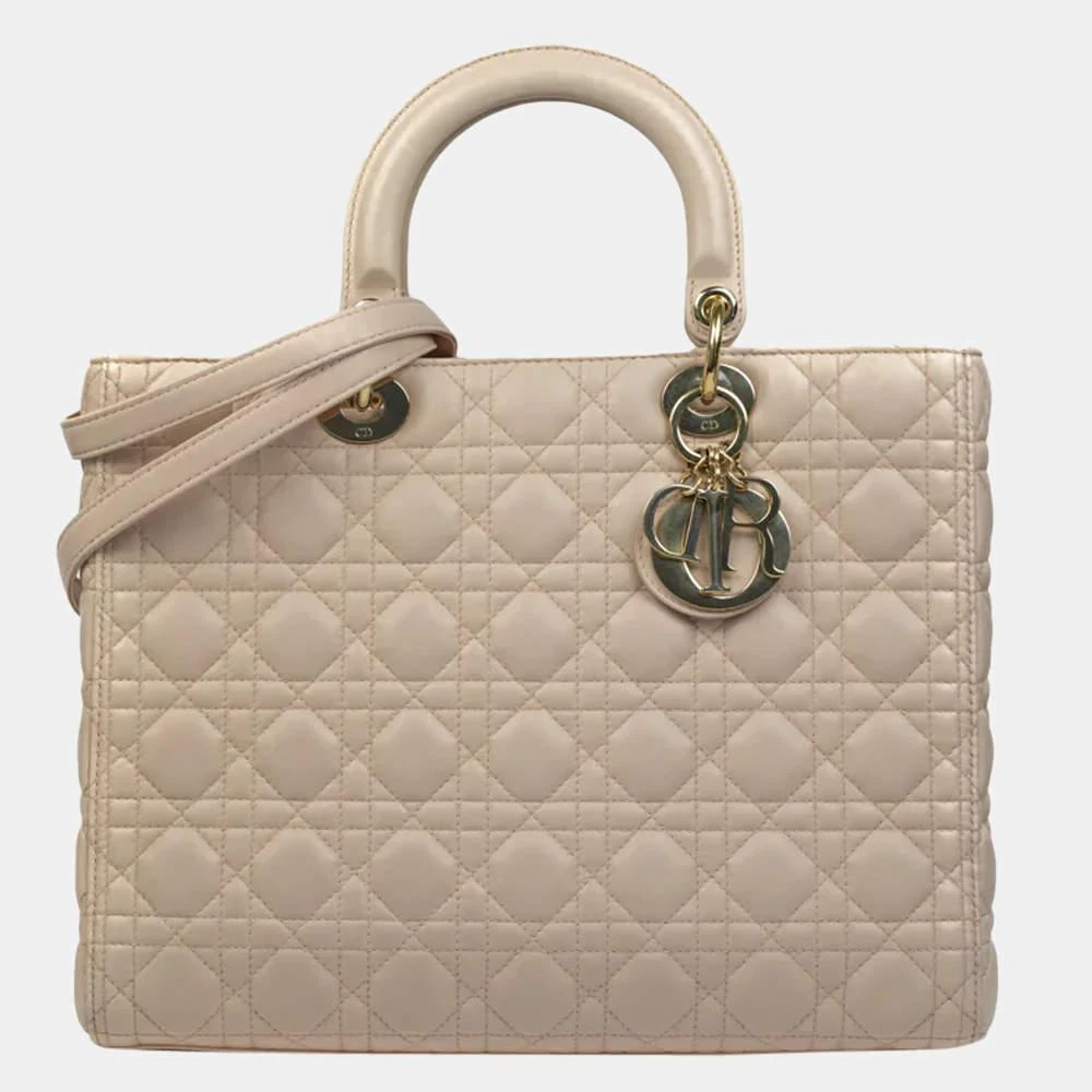 商品[二手商品] Dior|Dior Beige Leather Lady Dior Large Tote Bag ,价格¥26628,第1张图片