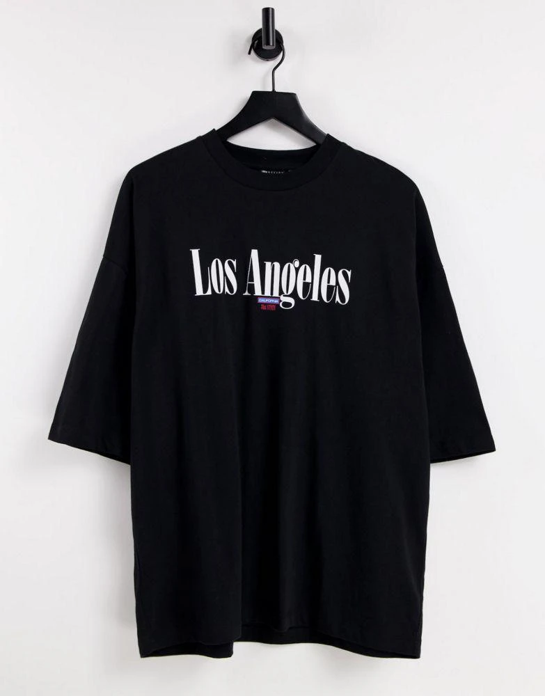 商品ASOS|ASOS DESIGN oversized t-shirt in black with Los Angeles city print,价格¥109,第1张图片