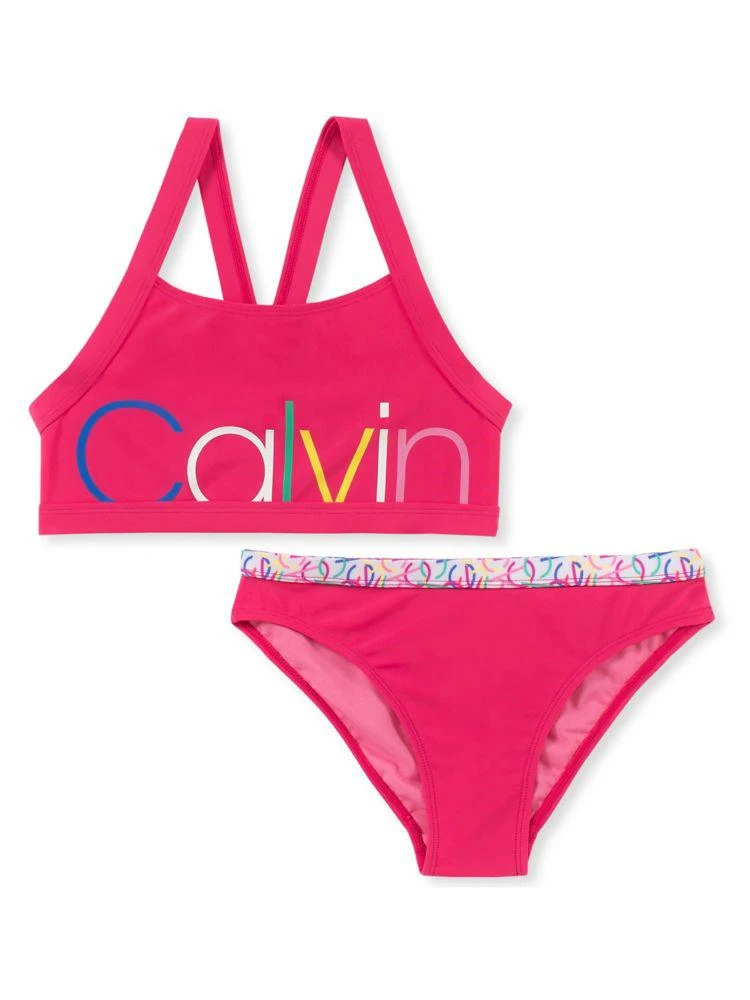 商品Calvin Klein|Girl's 2-Piece Logo Swim Set,价格¥84,第1张图片