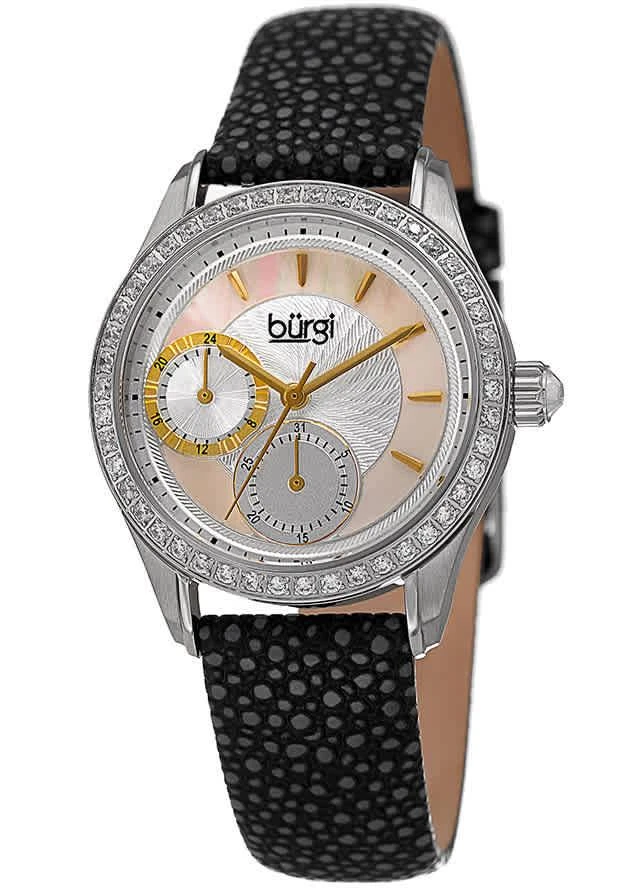 商品Burgi|Mother Of Pearl Dial Ladies Black Polka Dot Leather Watch BUR160BK,价格¥628,第1张图片