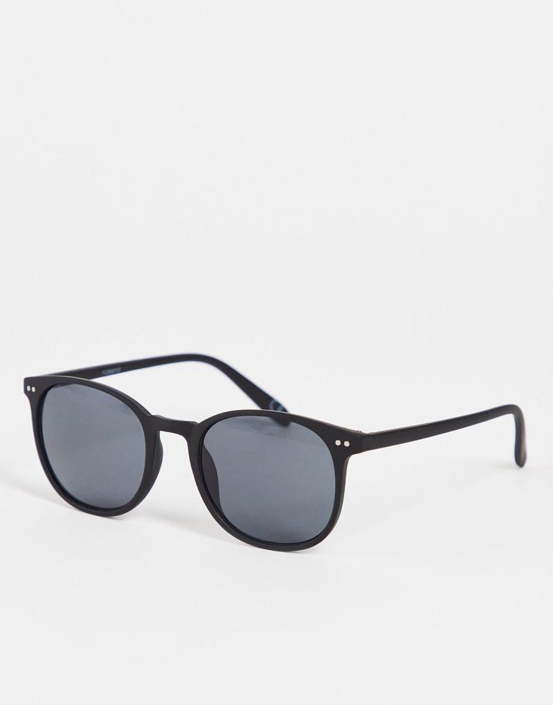 ASOS DESIGN frame round sunglasses in matte black with smoke lens  - BLACK商品第1张图片规格展示
