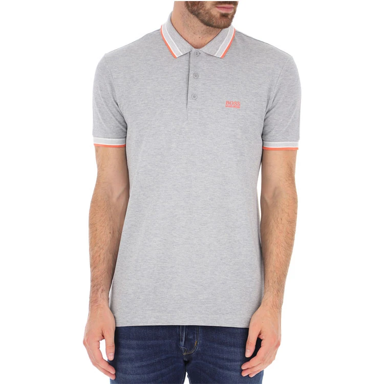 商品[国内直发] Hugo Boss|SS21 纯色领刺绣Logo印花短袖Polo衫 男款 灰色,价格¥1115,第3张图片详细描述