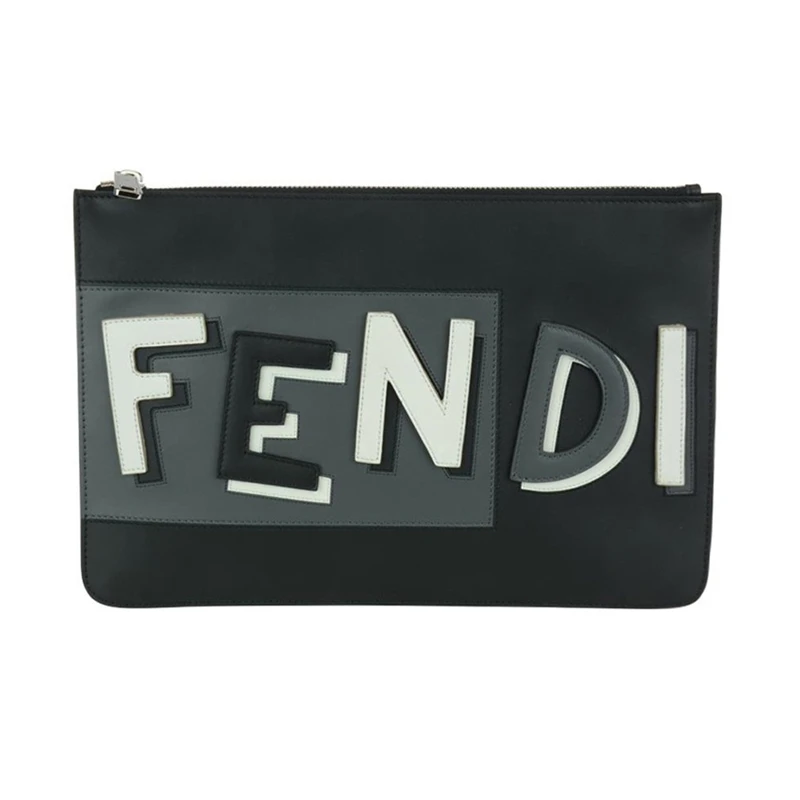 商品[国内直发] Fendi|Fendi 芬迪 男士黑灰色白色皮革手拿包 7N0078-A0YU-F0P7D,价格¥5972,第1张图片
