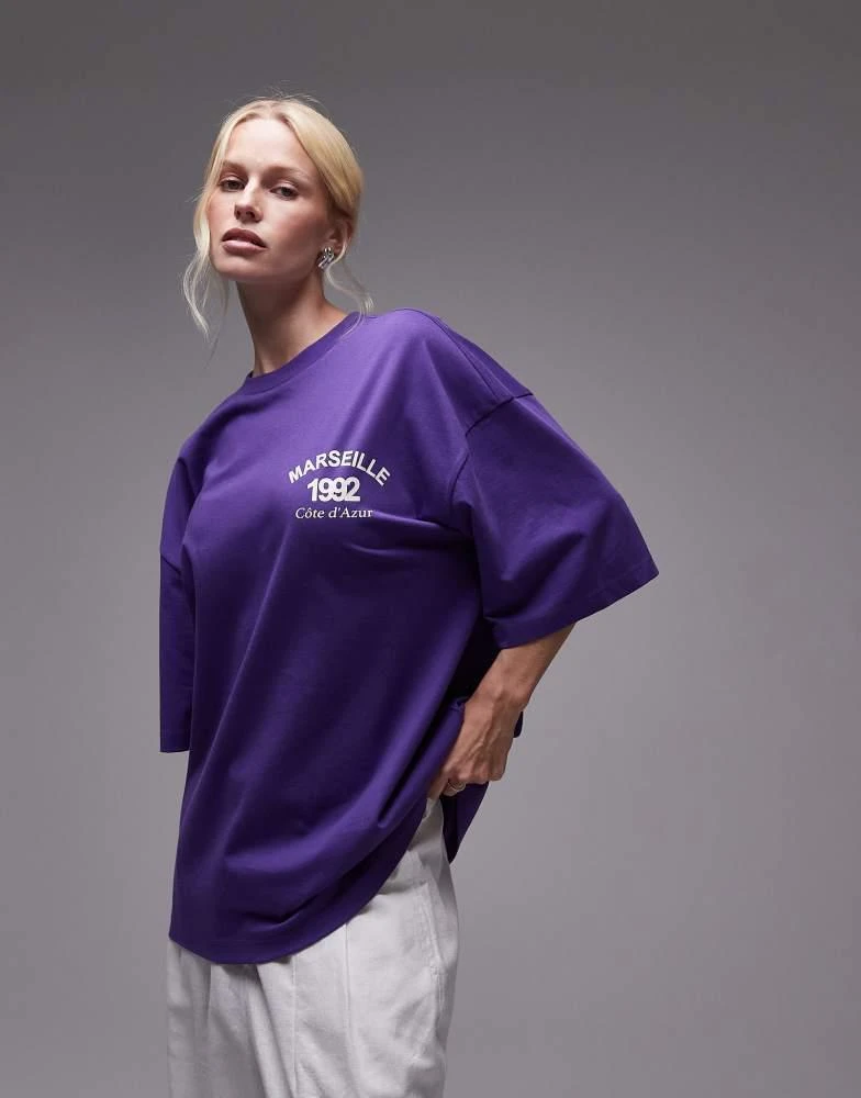 商品Topshop|Topshop oversized graphic Marseille t-shirt in purple,价格¥302,第4张图片详细描述