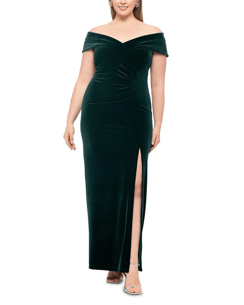 商品XSCAPE|Plus Velvet Off-the-Shoulder Gown,价格¥1498,第1张图片