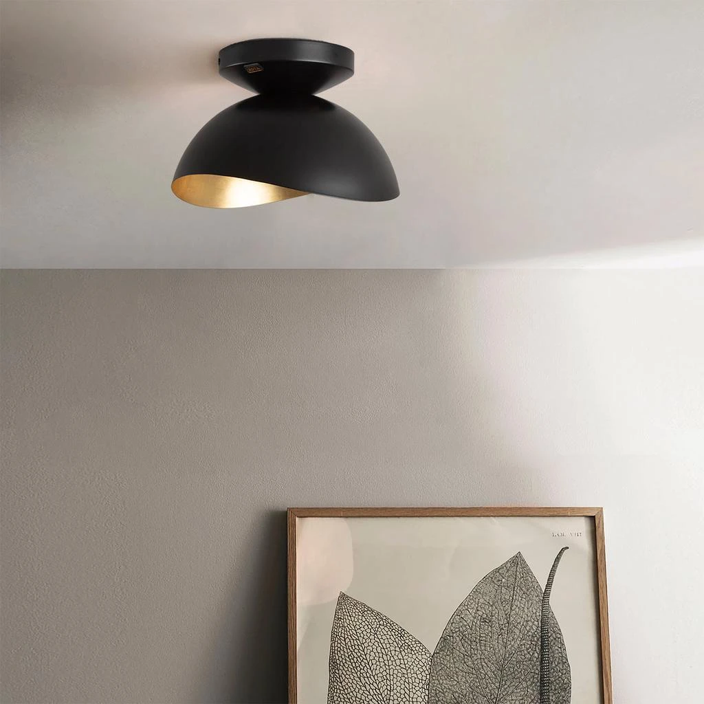 商品Nova of California|Luna Bella Flush Mount Ceiling Light - Matte Black & Gold-Leaf Shade, Weathered Brass,价格¥2744,第4张图片详细描述