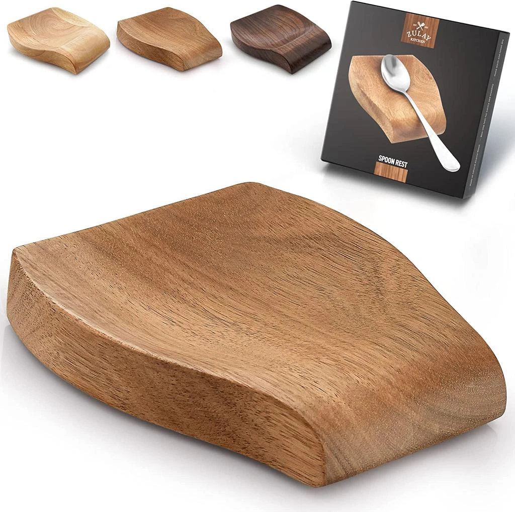 商品Zulay Kitchen|Smooth Acacia Wooden Spoon Holder For Stovetop With Non Slip Silicone Feet,价格¥142,第1张图片