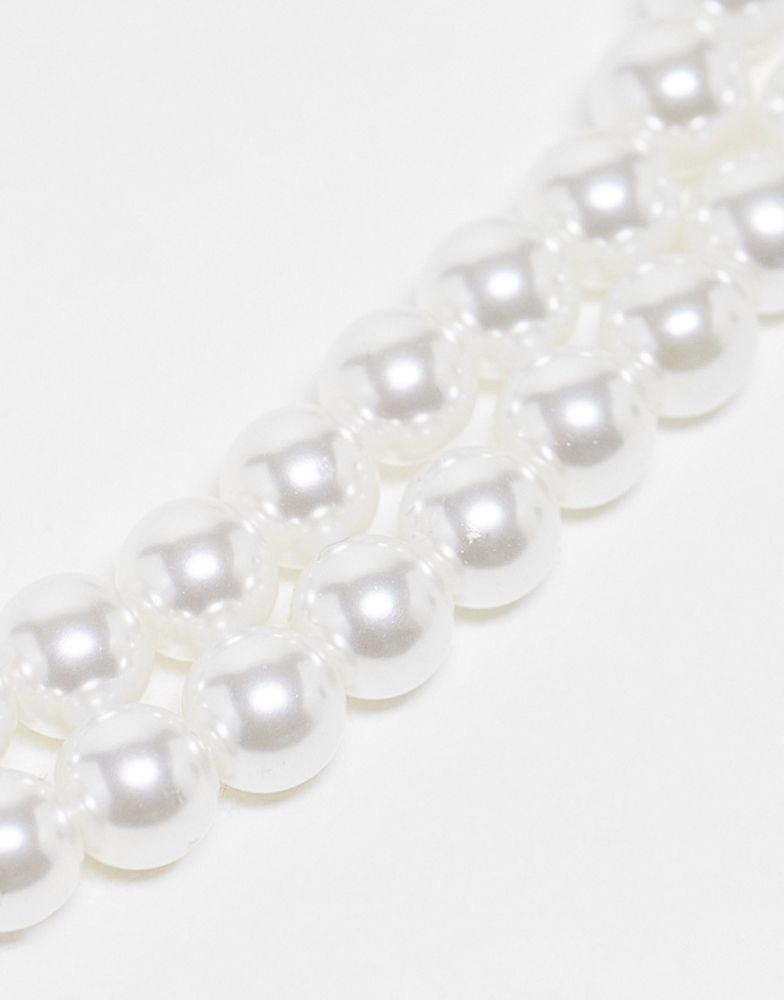 商品Reclaimed Vintage|Reclaimed Vintage pearl necklace with bow drop in gold,价格¥83,第5张图片详细描述