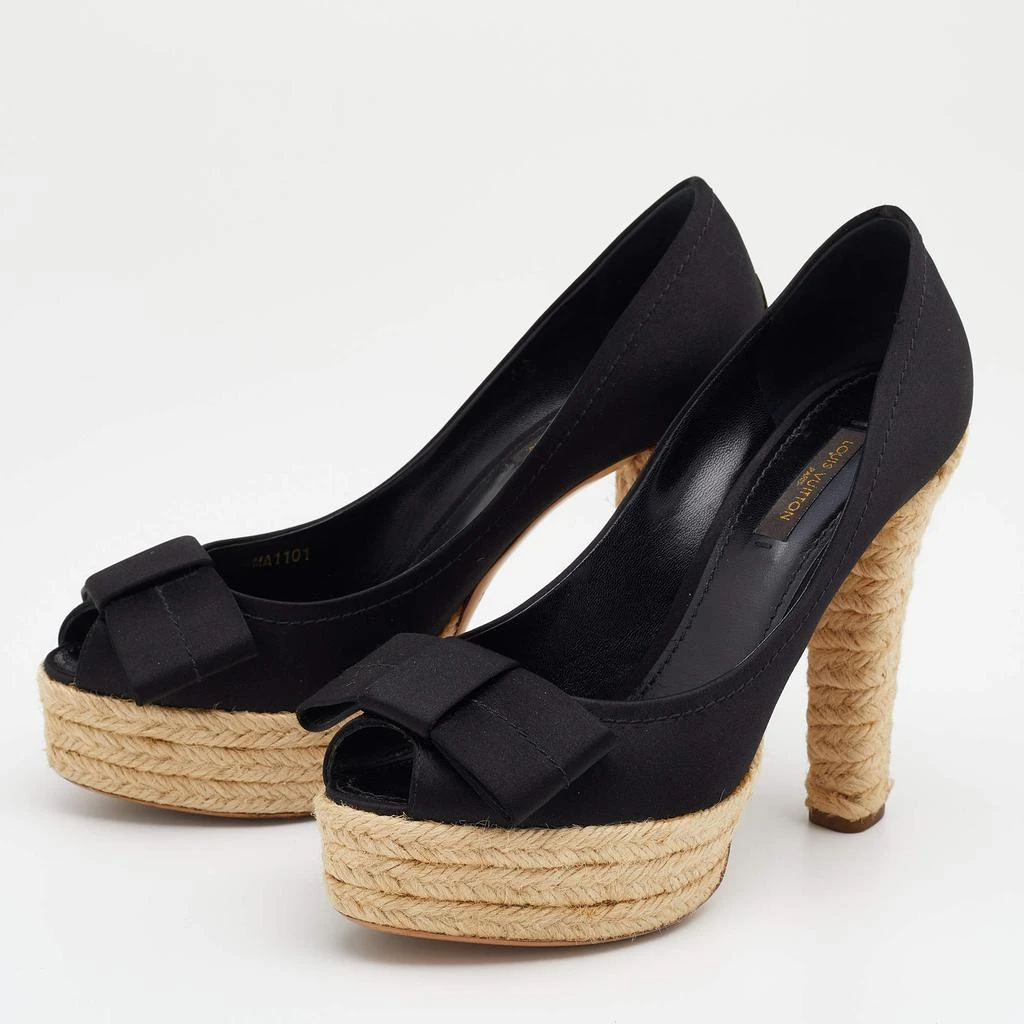 商品[二手商品] Louis Vuitton|Louis Vuitton Black Suede Bow Detail Espadrille Peep Toe Platform Pumps Size 37,价格¥1069,第2张图片详细描述