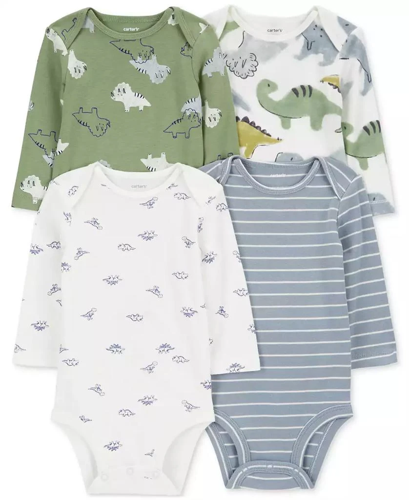 商品Carter's|Baby Boys Cotton Long-Sleeve Dinosaur Bodysuits, Pack of 4,价格¥143,第1张图片