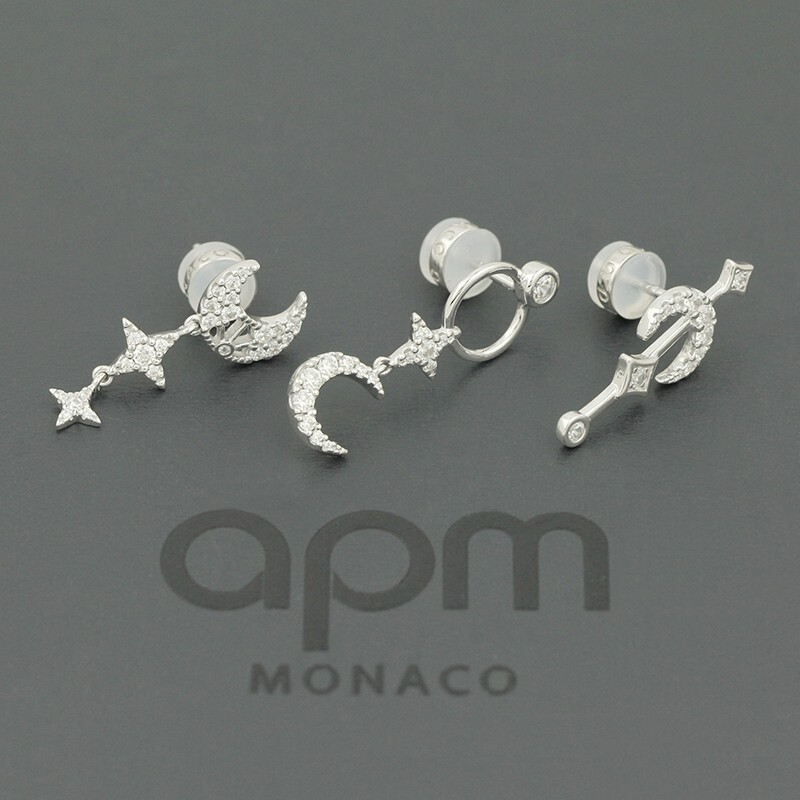 APM Monaco 星月耳钉套装组合 小巧简约气质银饰耳饰 AE12579OX商品第5张图片规格展示