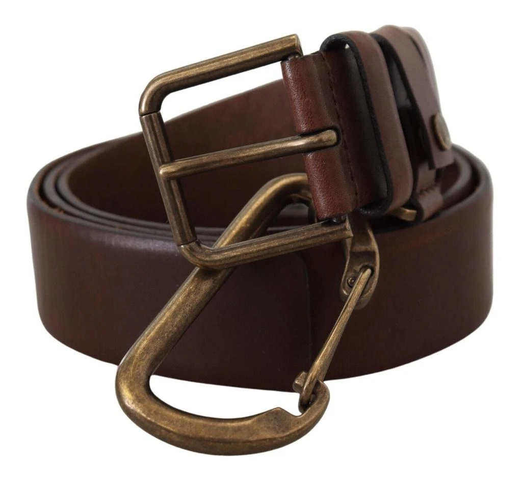 商品Dolce & Gabbana|Dolce & Gabbana Brown Leather Gold Metal Buckle Carabiner Belt,价格¥2175,第1张图片