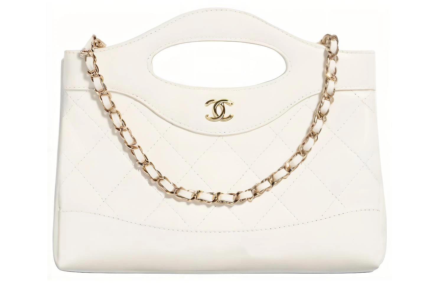 商品[国内直发] Chanel|香奈儿 31bag 24S 长形横版Nano 抛光小羊皮 链条手提单肩斜挎包 迷你 女款 白色,价格¥36634,第2张图片详细描述