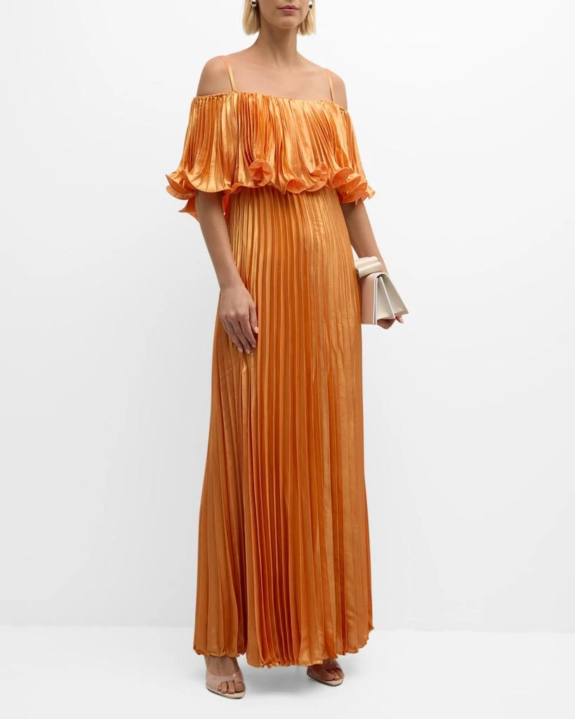 商品UNGARO|Nikita Pleated Cold-Shoulder Metallic Gown,价格¥3457,第3张图片详细描述