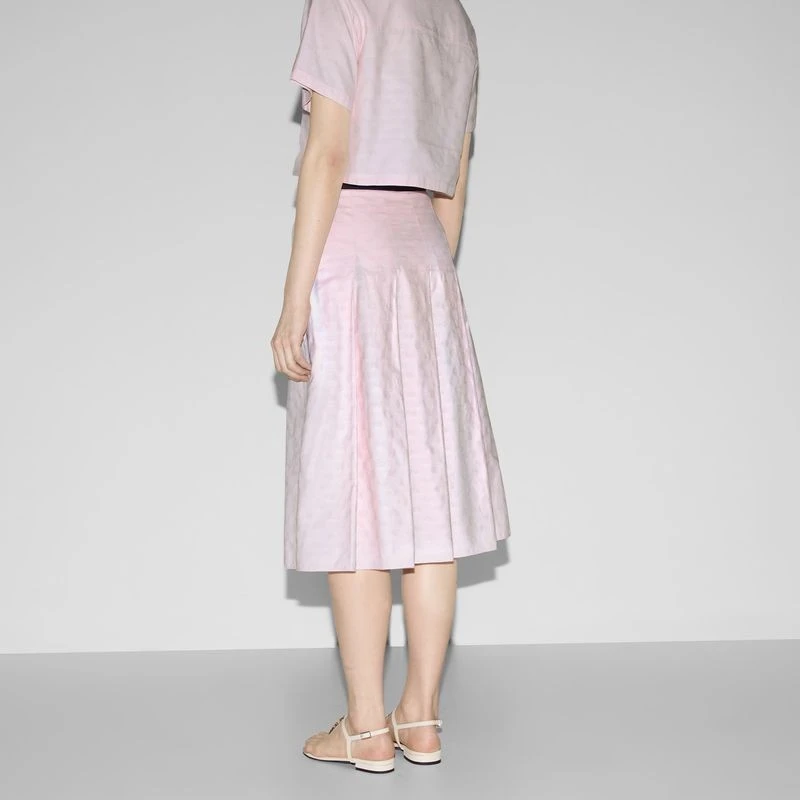 商品Gucci|【预售3-7天】Gucci古驰女士浅粉色GG老花牛津棉半身裙,价格¥9459,第5张图片详细描述