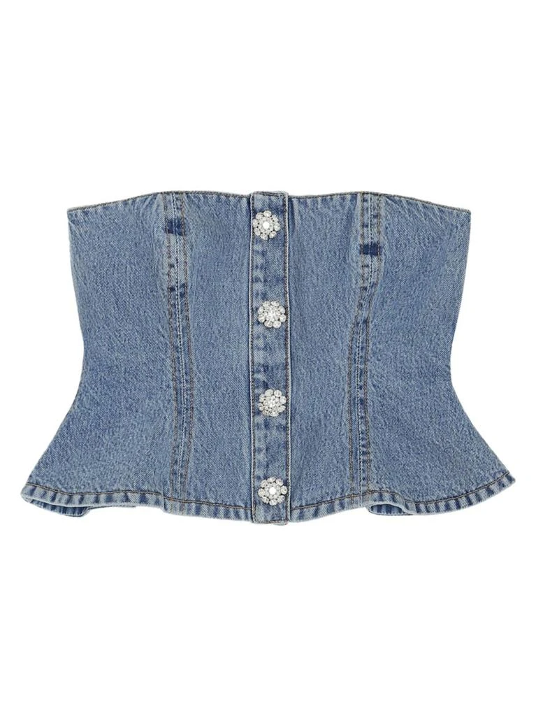 商品Ganni|Rhinestone Button Denim Corset Top,价格¥1043,第1张图片