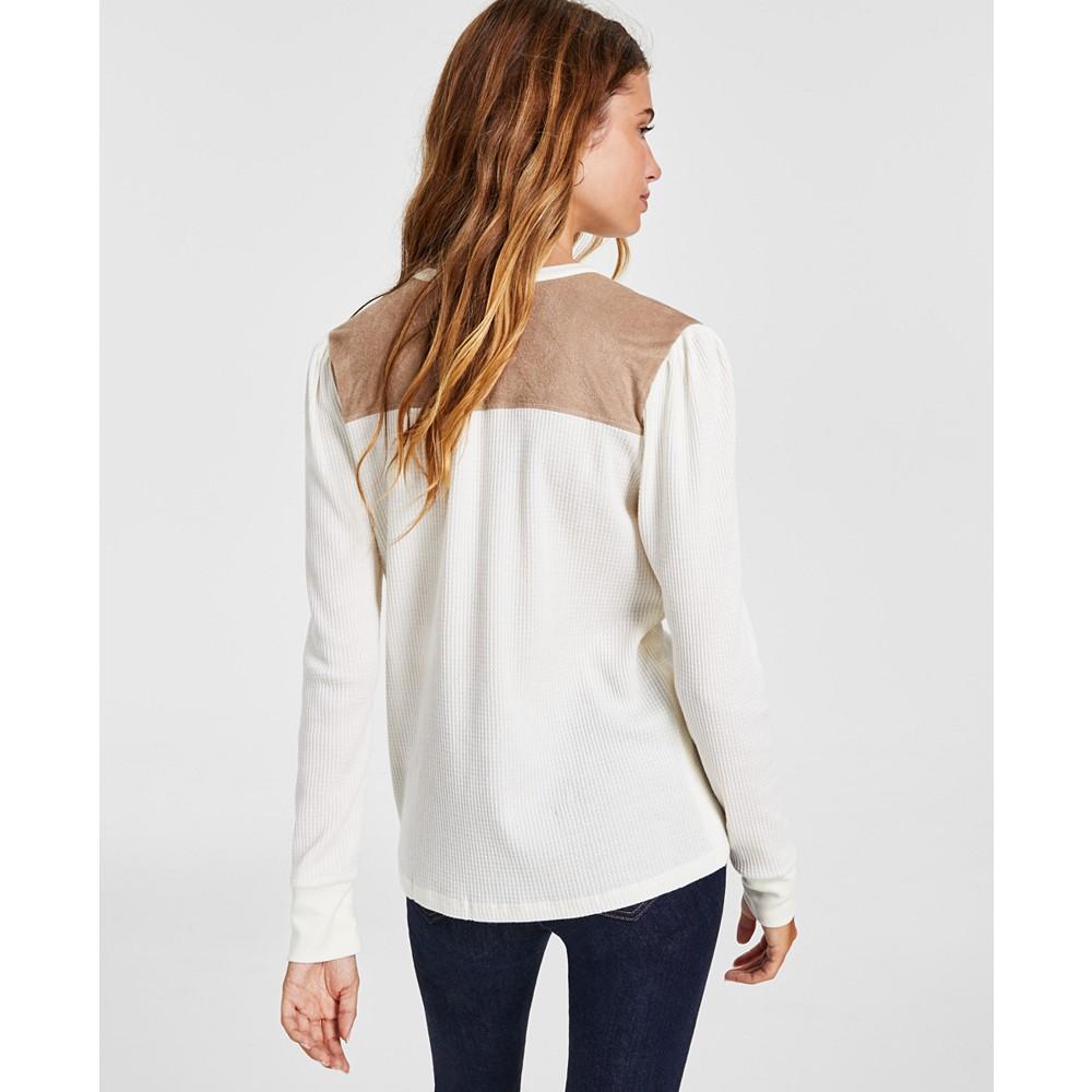 商品Tommy Hilfiger|Women's Faux-Suede-Trim Henley Top,价格¥299,第4张图片详细描述