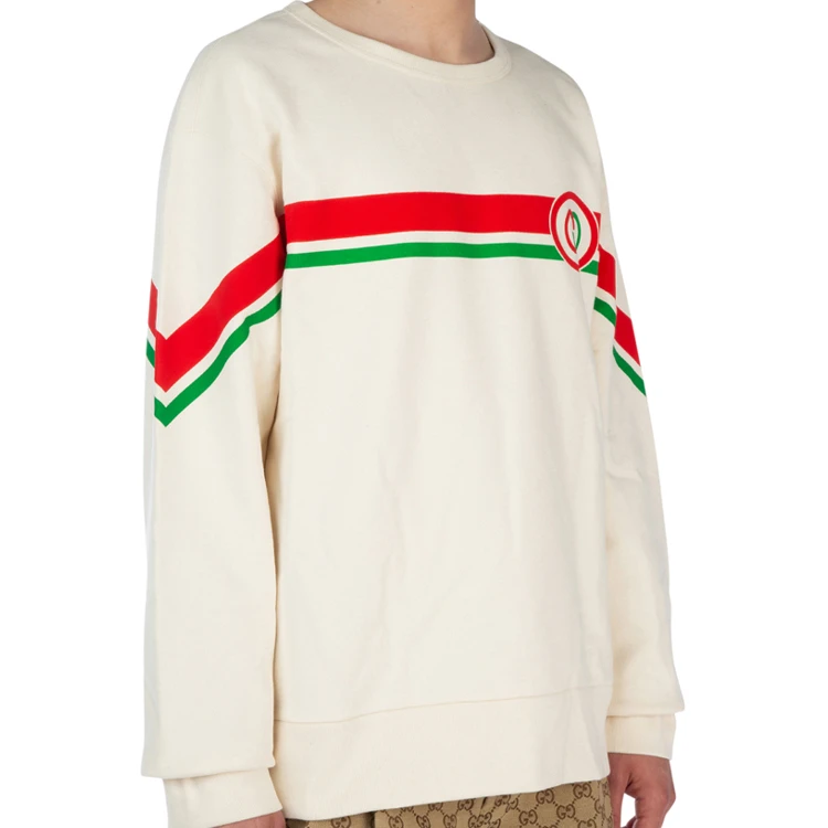 商品[国内直发] Gucci|古驰 条纹印花套头长袖卫衣 男款 白色,价格¥4816,第5张图片详细描述