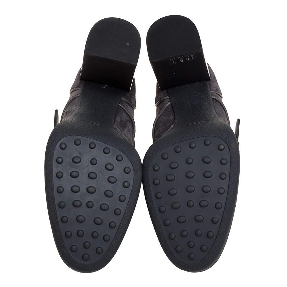 Tod's Grey Suede Leather Platform Block Heel Ankle Booties Size 39商品第6张图片规格展示