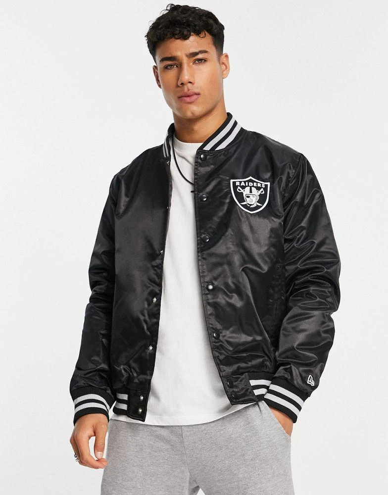 商品New Era|New Era NFL Las Vegas Raiders satin bomber jacket in black,价格¥1014,第2张图片详细描述