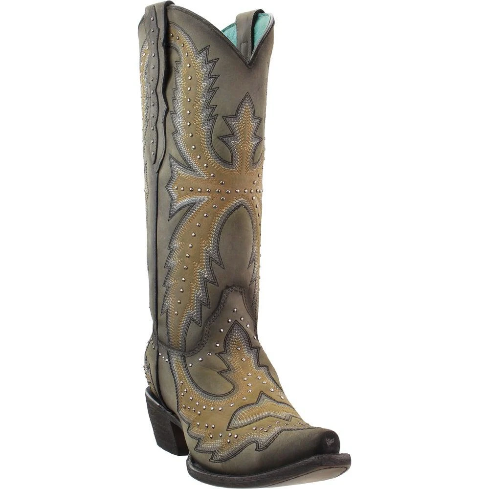 商品Corral Boots|Two Toned Tooled-Inlay  Snip Toe Cowboy Boots,价格¥1363,第2张图片详细描述