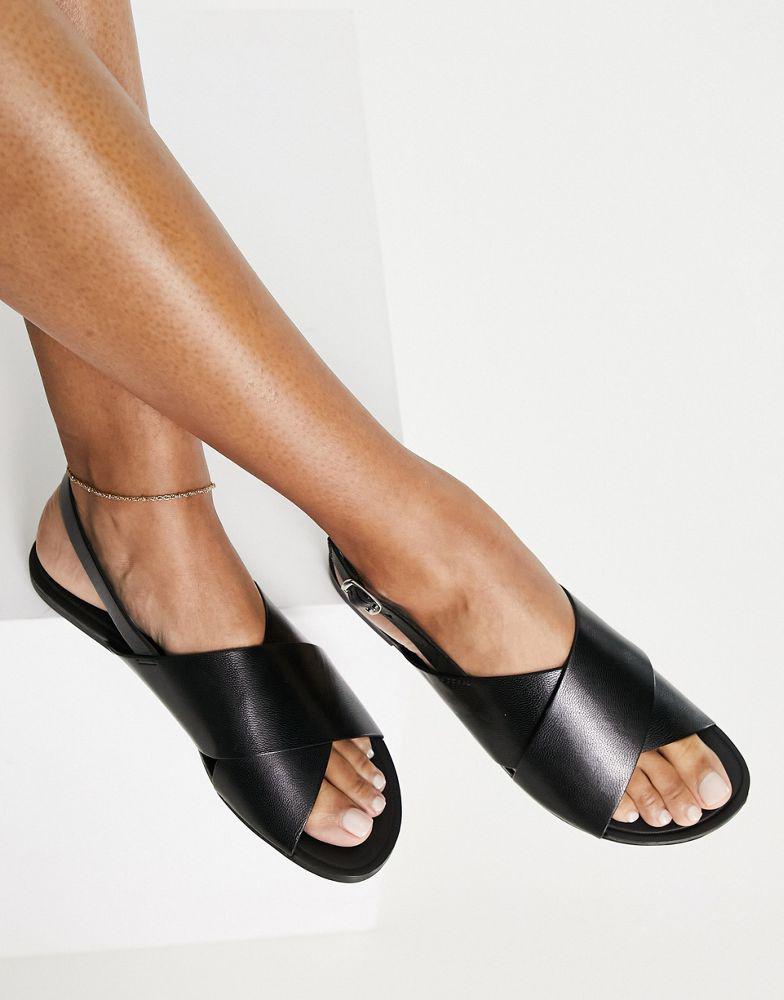 Vagabond Tia crossover flat sandals in black leather商品第4张图片规格展示