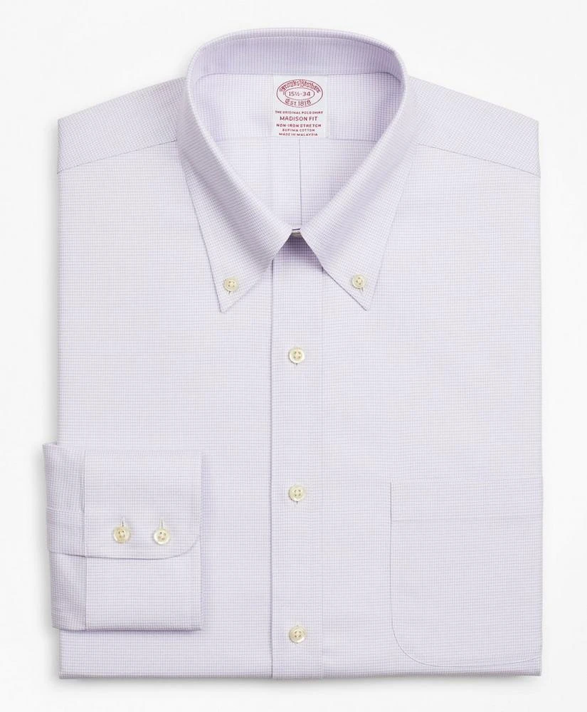 商品Brooks Brothers|Stretch Madison Relaxed-Fit Dress Shirt, Non-Iron Twill Button-Down Collar Micro-Check,价格¥391,第4张图片详细描述