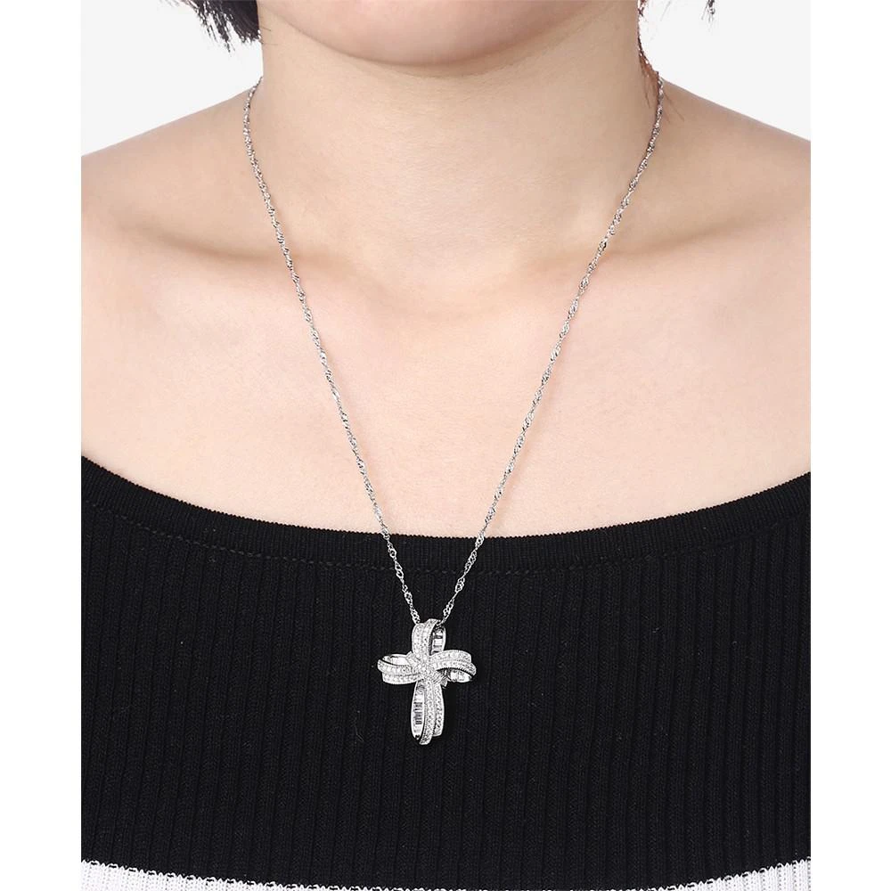 商品Macy's|Cubic Zirconia Cross Pendant Necklace in Sterling Silver,价格¥350,第2张图片详细描述