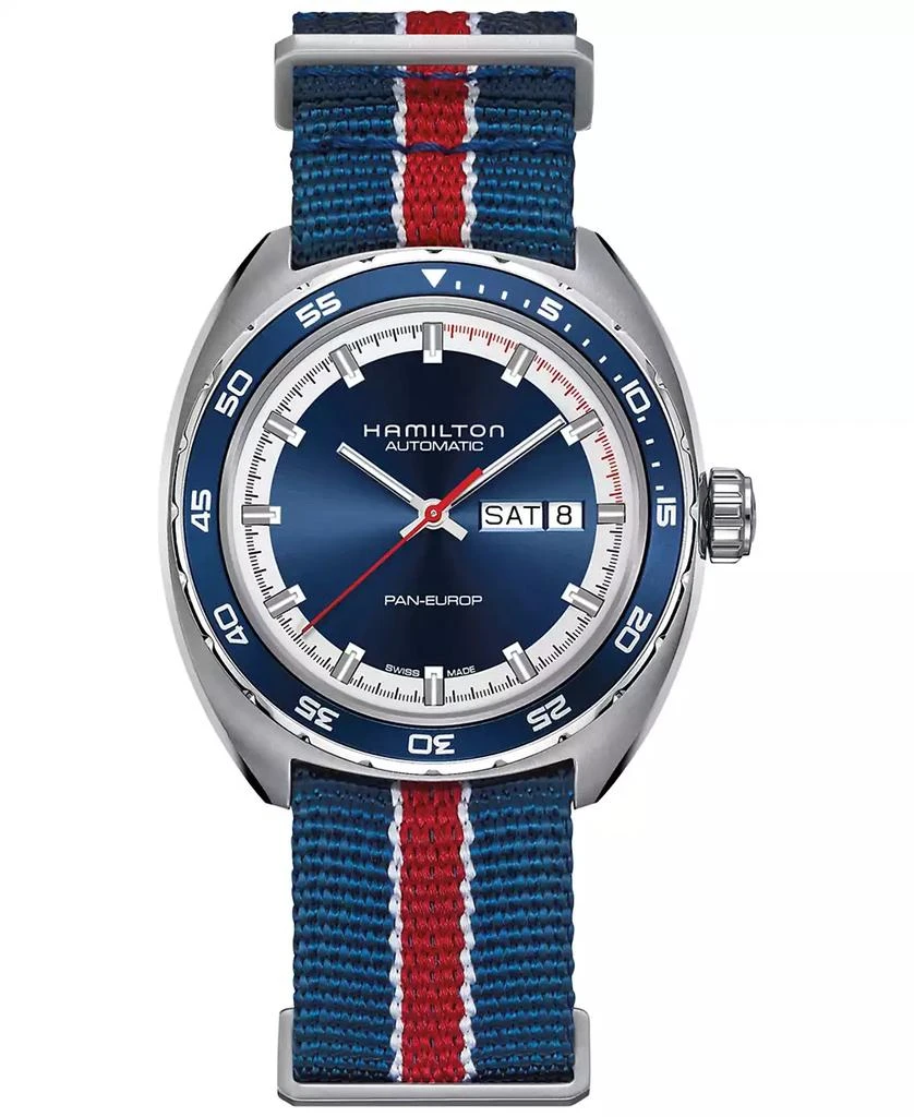 商品Hamilton|Men's Swiss Automatic Pan Europ Interchangeable Fabric and Leather Strap Watch Set 42mm H35405741,价格¥9265,第1张图片