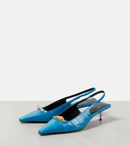 商品Gucci|鳄鱼纹效果皮革露跟高跟鞋,价格¥10694,第5张图片详细描述