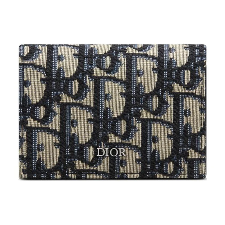 商品[国内直发] Dior|迪奥 满印Logo经典刺绣老花字母满印 织物 卡片套卡包 男女同款 牛仔蓝色,价格¥5274,第1张图片