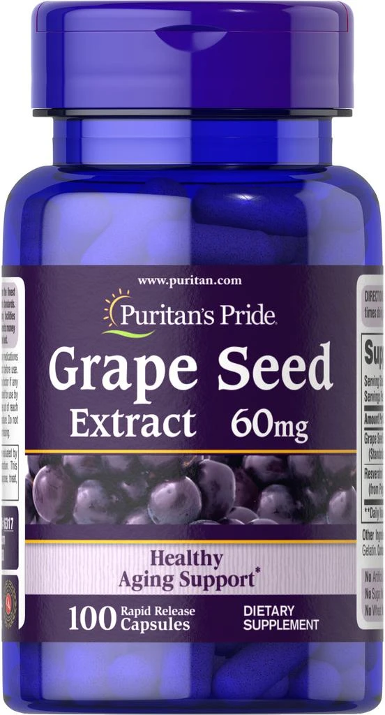 商品Puritan's Pride|葡萄籽精华胶囊 120 mg 100粒/瓶 花青素抗氧化美白淡斑,价格¥198,第1张图片