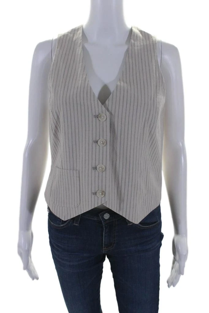 商品[二手商品] Drew|Drew Womens Cotton Striped V-Neck Button Up Vest + Blazer Set Beige,价格¥1064,第5张图片详细描述