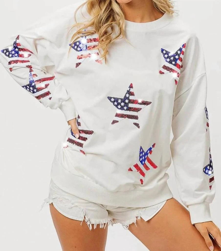 Trendsi - BiBi American Flag Sequin Star Sweatshirt 商品