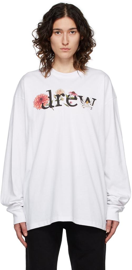 SSENSE Exclusive White Floral Drew Long Sleeve T-Shirt商品第1张图片规格展示
