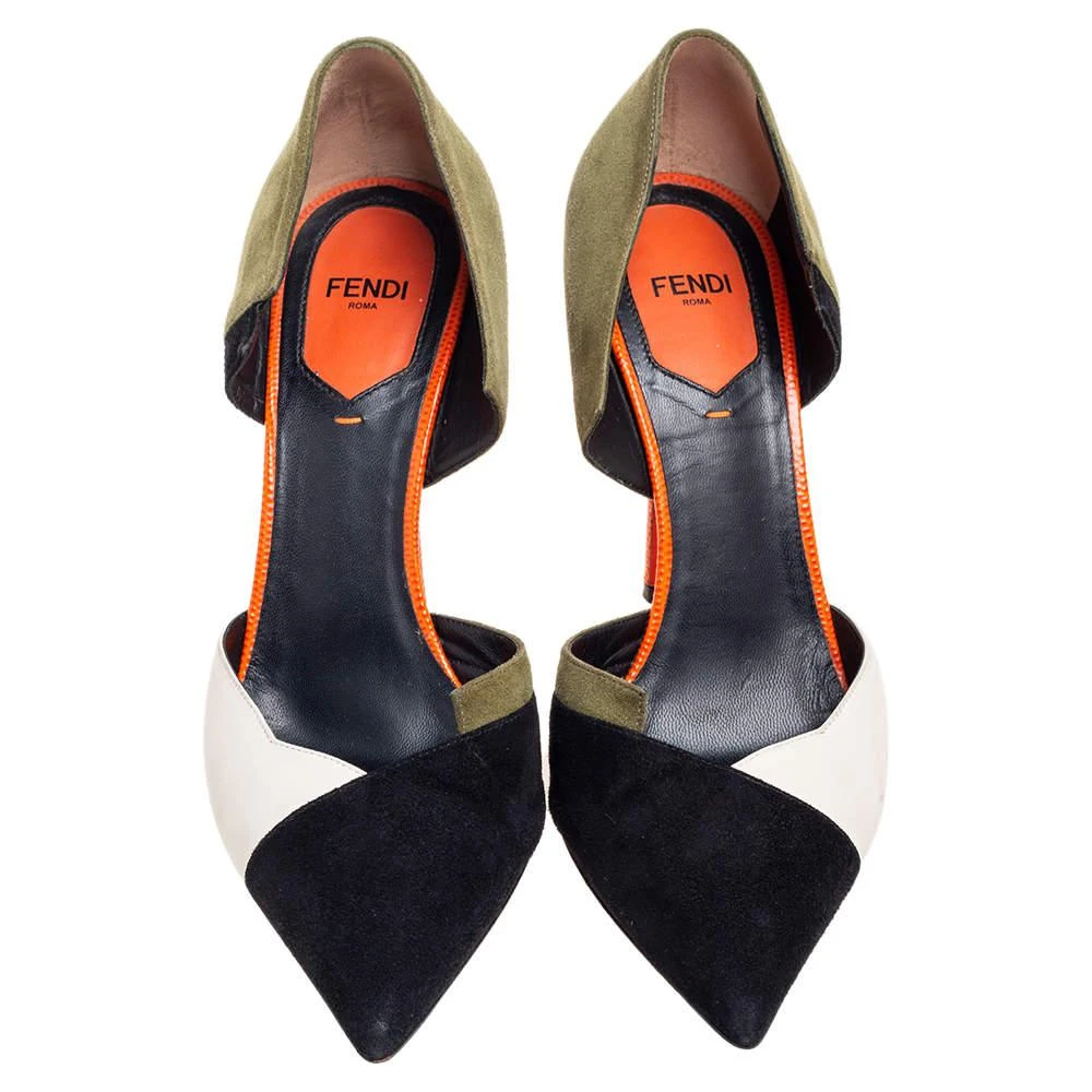 商品[二手商品] Fendi|Fendi Multicolor Suede and Leather Pointed-Toe Pumps Size 38,价格¥879,第3张图片详细描述