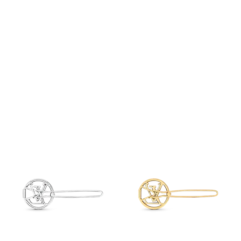 商品Louis Vuitton|【预售3-7天】路易威登22春夏新款BABYLOUISE系列金色/银色抛光金属镂刻徽标双色发夹M00590,价格¥3152,第4张图片详细描述