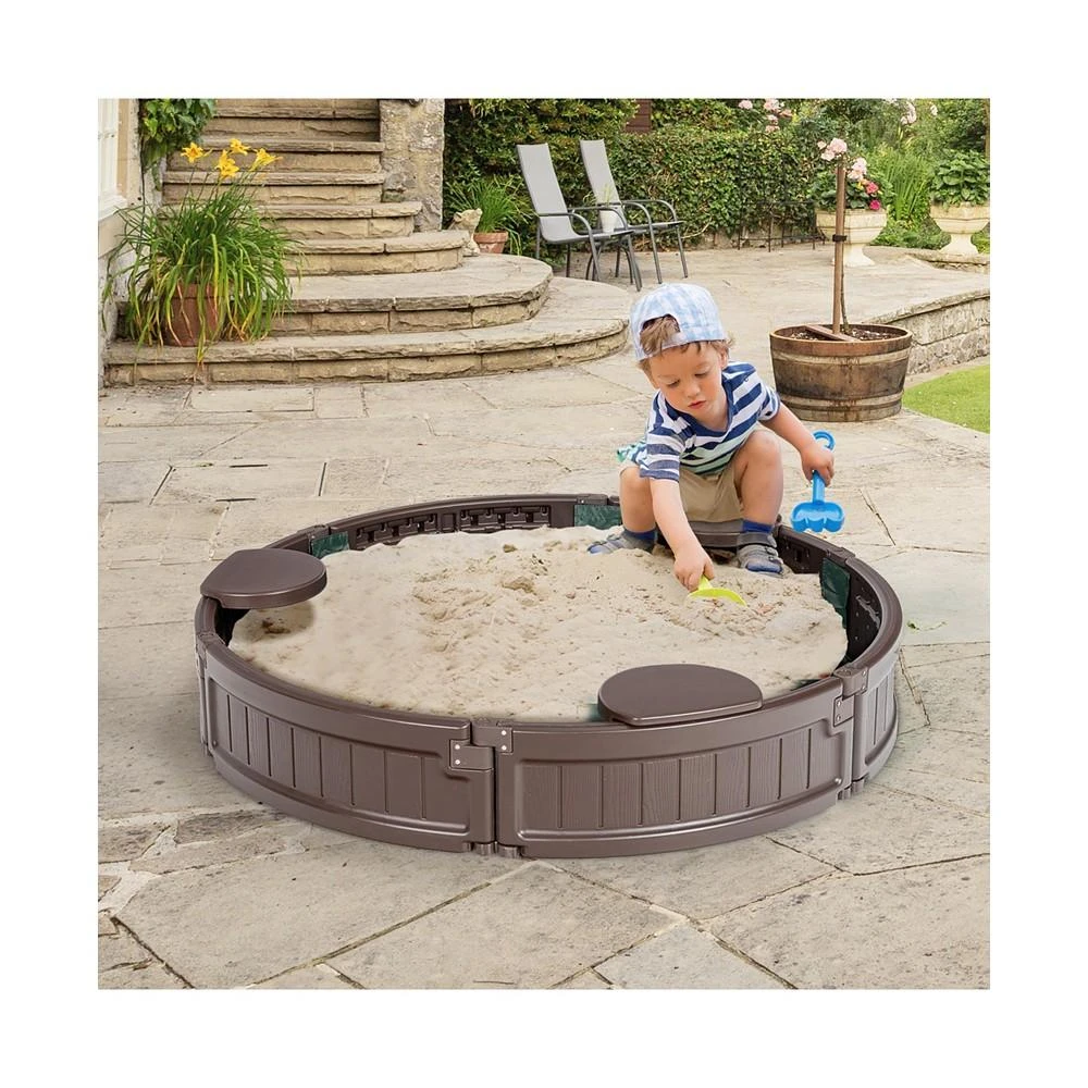 商品Costway|4F Wooden Sandbox w/Built-in Corner Seat, Cover, Bottom Liner for Outdoor Play,价格¥673,第3张图片详细描述