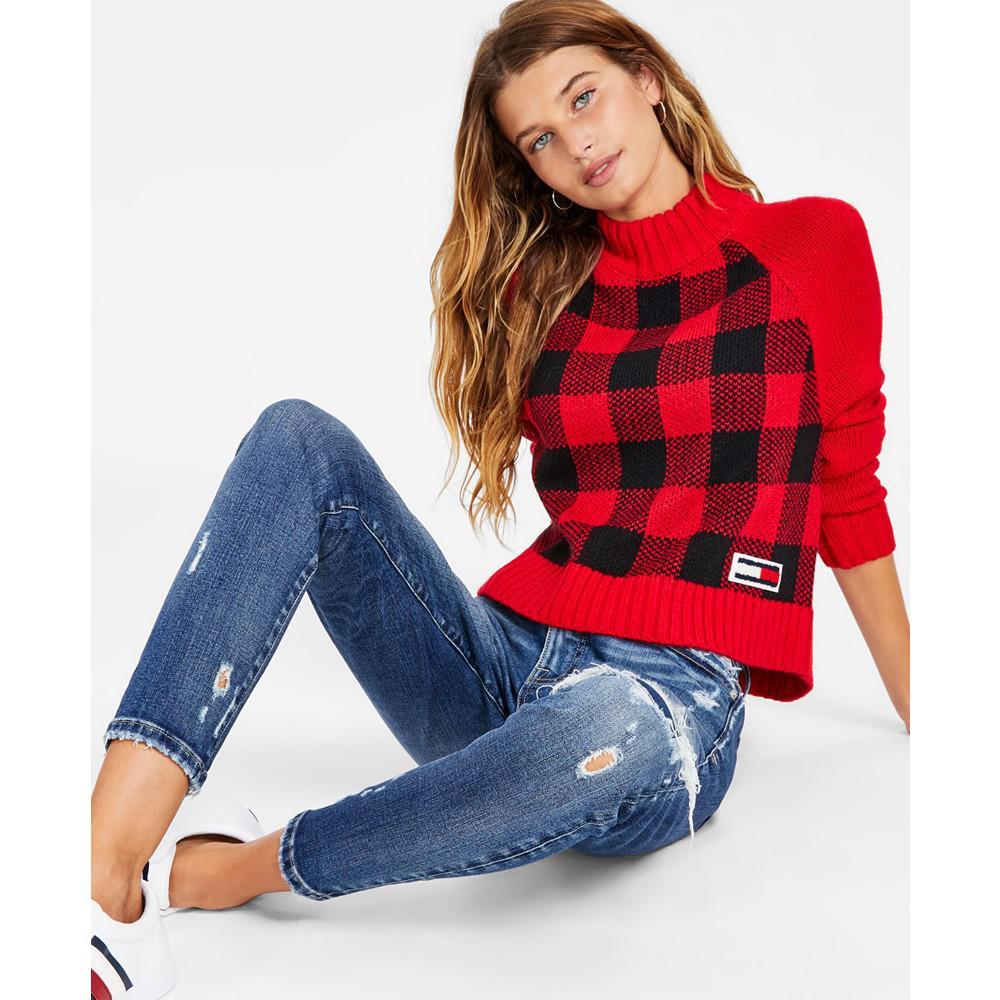 商品Tommy Jeans|Women's Long-Sleeve Plaid Turtleneck Sweater,价格¥372,第1张图片