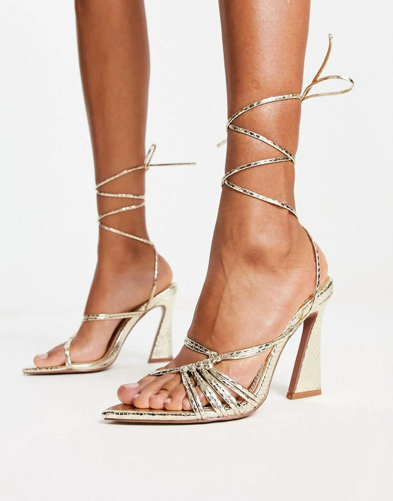 商品ASOS|ASOS DESIGN Navarro pointed high heeled sandals in gold,价格¥164,第1张图片