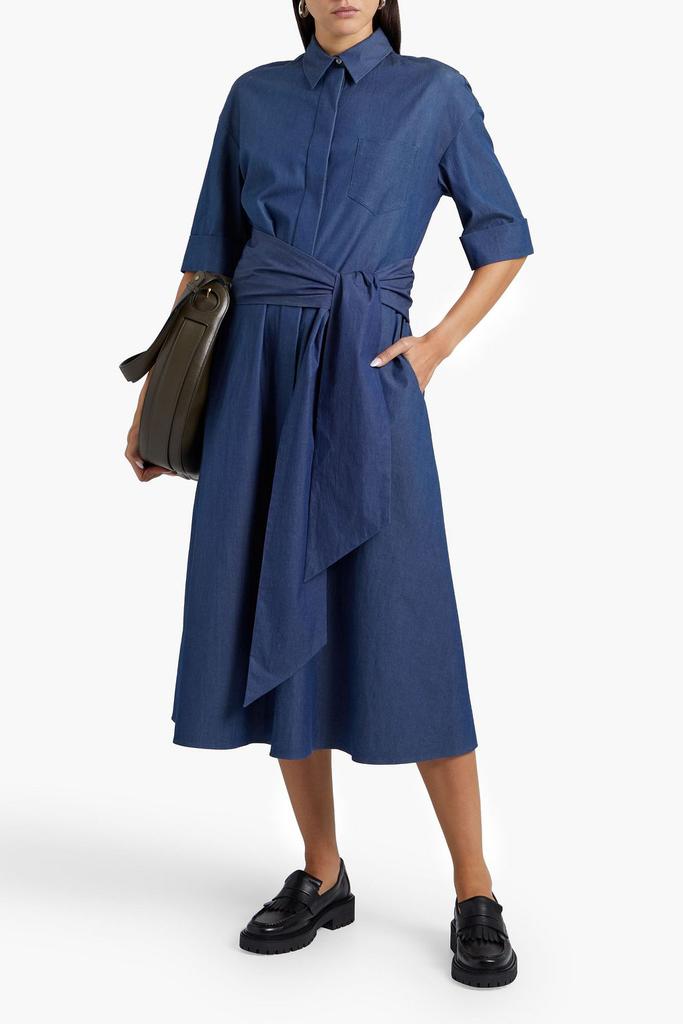 Belted cotton-blend chambray midi shirt dress商品第2张图片规格展示