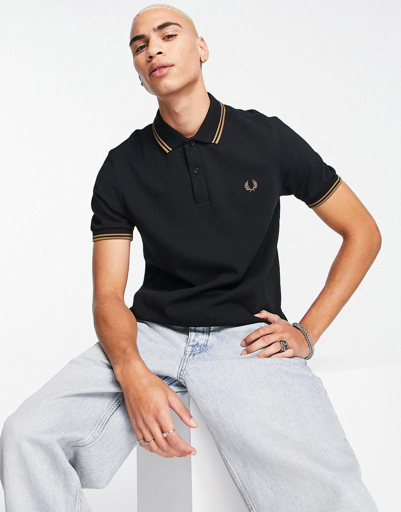 Fred Perry twin tipped polo shirt in black商品第1张图片规格展示