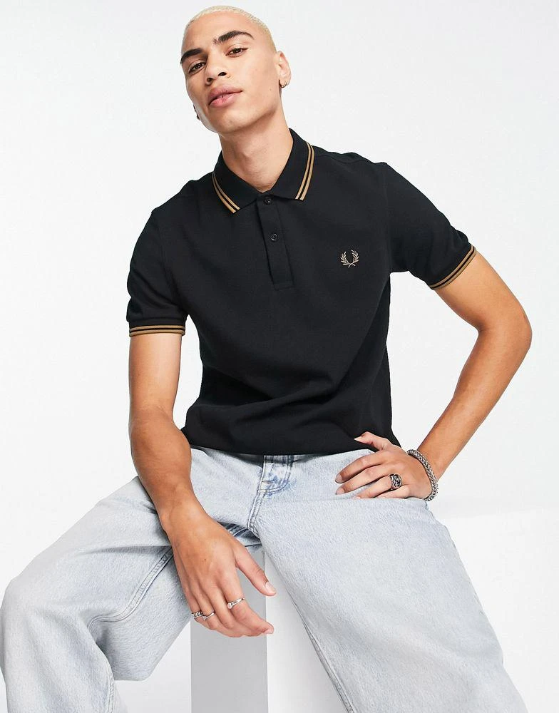 商品Fred Perry|Fred Perry twin tipped polo shirt in black,价格¥490,第1张图片