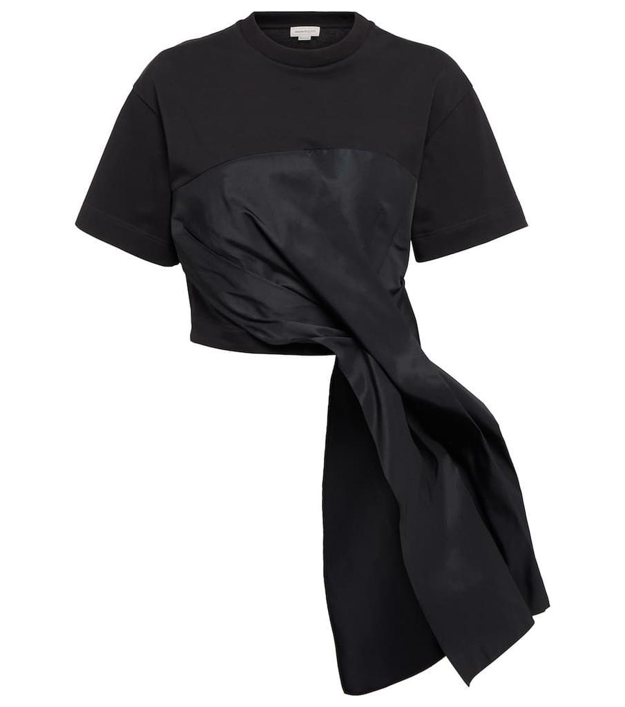 商品Alexander McQueen|Hybrid Drape不对称棉质与罗缎T恤,价格¥7178,第1张图片
