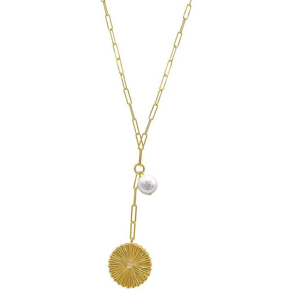 商品ADORNIA|Adornia Sunburst Pendant Y- Necklace with Pearl Drop,价格¥251,第1张图片
