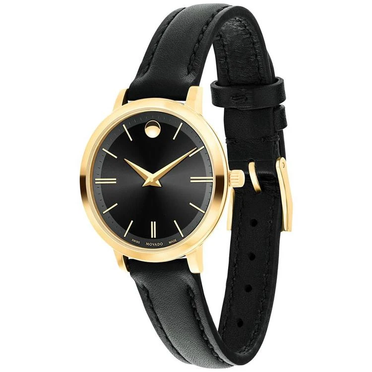 商品Movado|Women's Swiss Ultra Slim Black Leather Strap Watch 28mm 0607095,价格¥3499,第2张图片详细描述