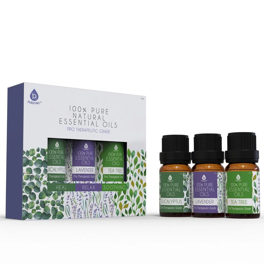 商品PURSONIC|Pursonic 3 pack of 100% Pure Essential Oils (Eucalyptus, Lavender & Tea Tree),价格¥134,第1张图片