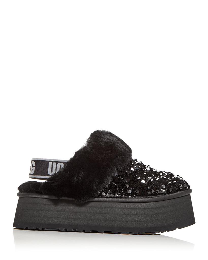 Women's Funkette Chunky Sequin & Shearling Slingback Platform Slippers商品第3张图片规格展示